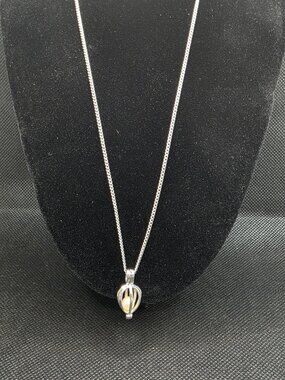 Wish Faux Pearl Cage Locket Necklace Silver Tone Pendant 17.5 Inches Long